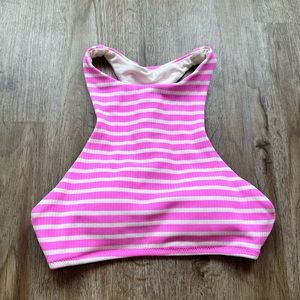 3/$20 Aerie neck high swim top - striped white and pink size XS